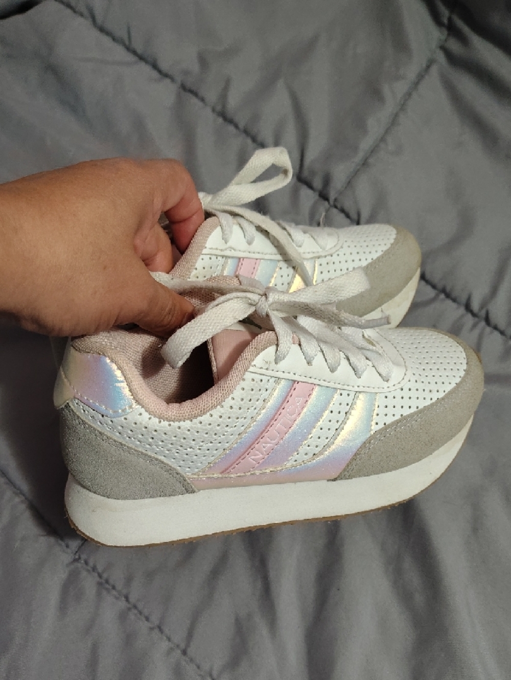 Nautica White and Light Pink Girls Athletic Sneakers - Picture 7 of 7